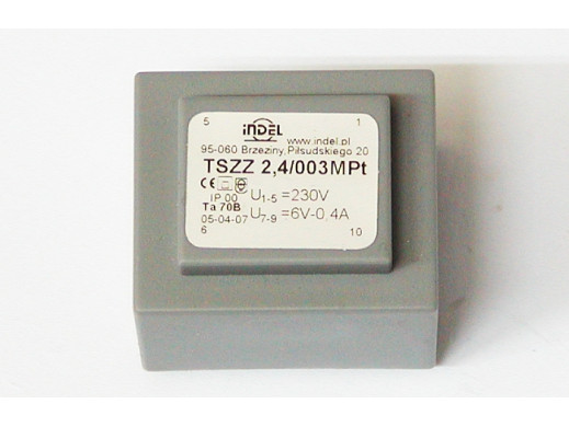 Transformator sieciowy 6V 0,4A TSZZ2,4/003MPt montażowy Indel