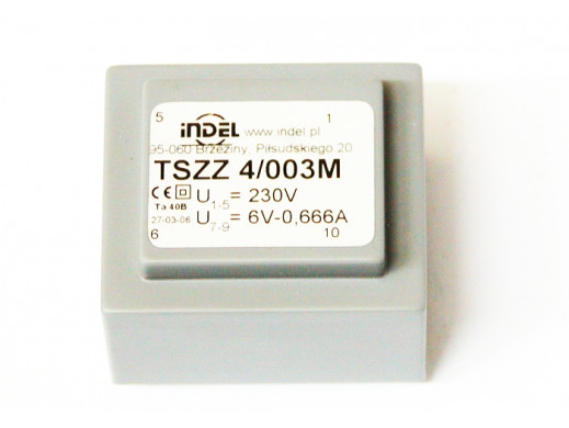 Transformator sieciowy 6V 0,666A TSZZ4/003M montażowy Indel