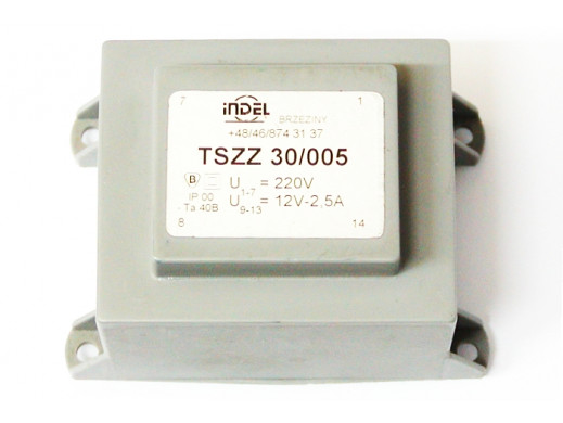 Transformator sieciowy 12V 2,5A TSZZ30/005 montażowy Indel