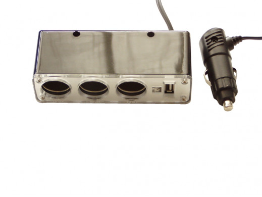 Rozgałęźnik gniazda zapalniczki x3 z ład. USB 5V pls24