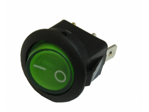 Przełącznik klawiszowy podświetlany 2 pozycje 3 pin 12V zielony okrągły
