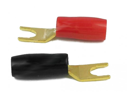 Konektor widełki pod gniazdo banan czerwony i czarny na śrubki