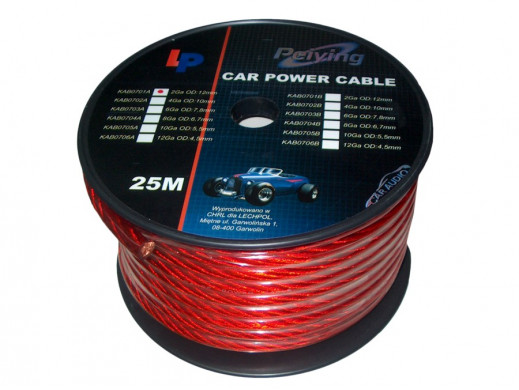 Kabel samochodowy 2GA OD12mm CU czerwony