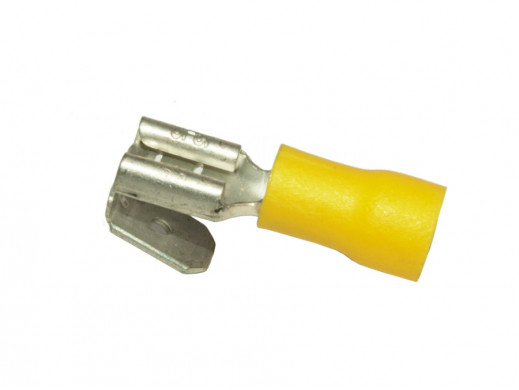 Konektor 6,3mm żeński z odczepem męskim żółty izolowany do połowy