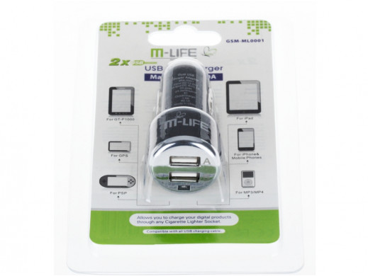 
Ładowarka samochodowa dual USB 2A M-Life