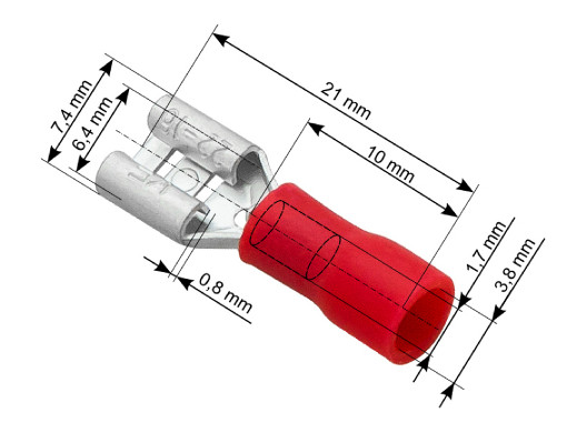 Wsuwka żeńska 6,3mm/0,8mm czerwona izolowana do połowy 0,5-1,5m2