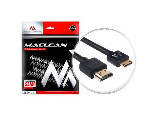 Przewód Maclean, HDMI-miniHDMI, ULTRA SLIM, v1.4, A-C, 0,5m, MCTV-710