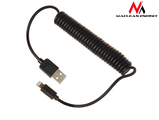 Kabel USB  lightning 1,6m spiralny czarny Maclean MCE74