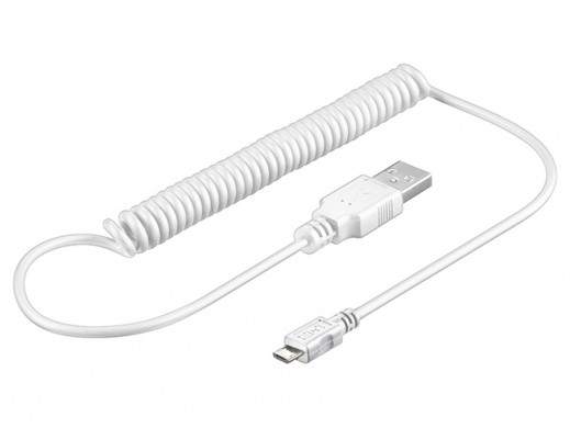 Przewód USB-microUSB 1m spirala Goobay biały