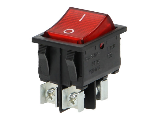 Przełącznik klawiszowy podświetlany 2 pozycje 4pin śrubki montażowe szeroki 220V czerwony KND6 czarny