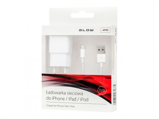 Ładowarka sieciowa z gniazdem USB 2,1A+kabel iPhone5/6 Blow