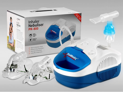 Inhalator Promedix, zestaw: nebulizator, maski, filterki, PR-800