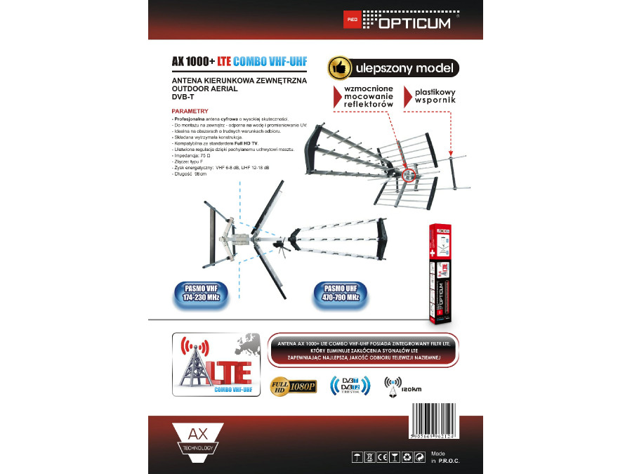 Antena DVB-T Opticum AX1000+ LTE Combo VHF+UHF | centrumelektroniki.pl