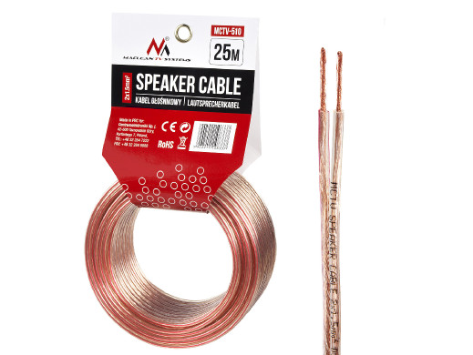 Kabel przewód głośnikowy transparent PVC Maclean, 2*1.5mm2 / 48*0.20 CCA 3,5*7,0mm, 25m, MCTV-510