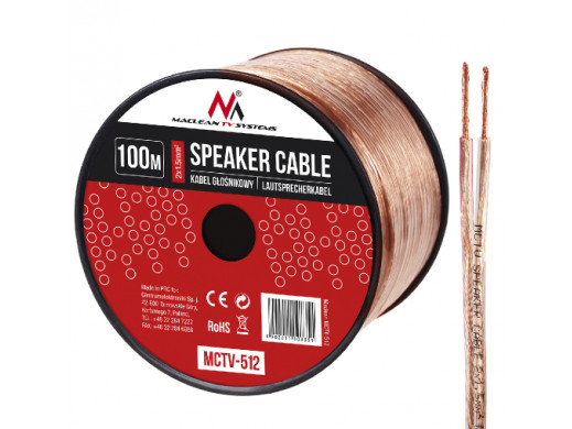 Kabel głośnikowy Maclean, Transparent PVC, 2*1.5mm2 / 48*0.20CCA 3,5*7,0mm, 100m, MCTV-512