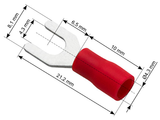 Konektor widełki izolowany L śruba 4,3 kabel 4,3 czerwony