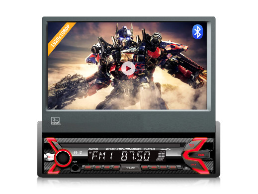Radioodtwarzacz samochodowy Audiocore, wysuwany dotykowy panel LCD 7" 1080P, MP5, AVI DivX, Bluetooth, RDS, pilot w zestawie, AC