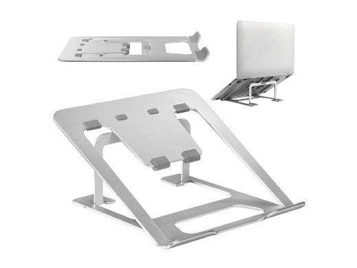 Aluminiowa ultra cienka składana podstawka pod laptopa Ergo Office, srebrna,  pasuje do laptopów 11-15'', ER-416