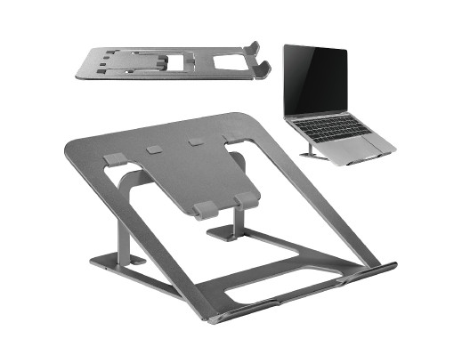 Aluminiowa ultra cienka składana podstawka pod laptopa Ergo Office, szara, pasuje do laptopów 11-15'', ER-416 G