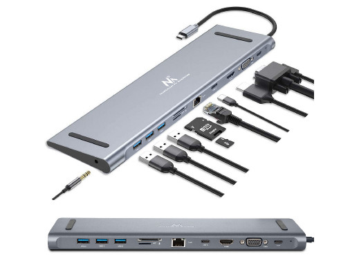 Adapter HUB stacja dokująca USB Maclean, Type-C - HDMI / USB 3.0 / USB-C / VGA/ RJ-45, aluminiowa obudowa, MCTV-850