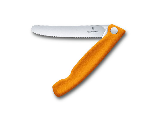 Składany nóż kuchenny 11cm ząbkowane ostrze Victorinox pomarańczowy