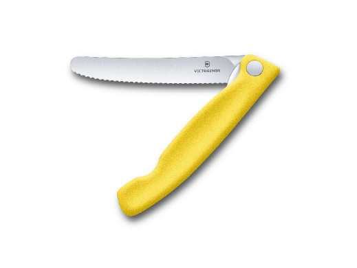Składany nóż kuchenny 11cm ząbkowane ostrze Victorinox żółty