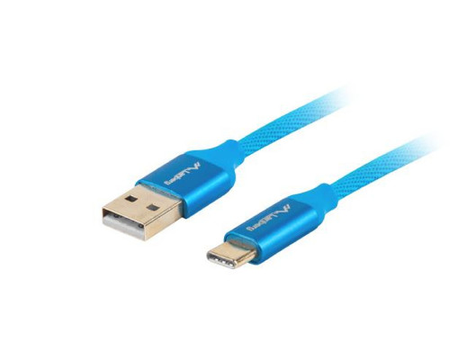 Przewód wtyk USB wtyk USB C 1,8m nylon niebieski Lanberg