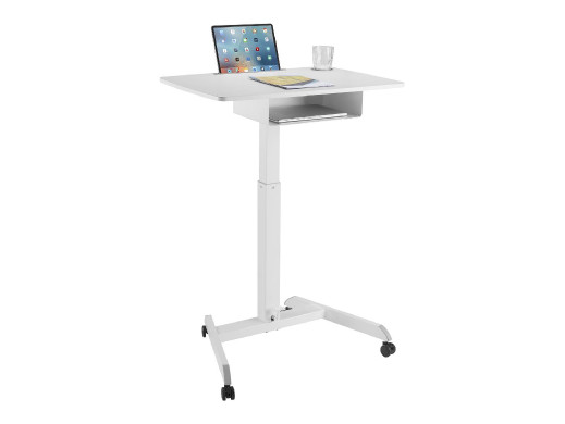 Biurko stolik do laptopa Maclean, regulacja wysokości, z szufladą, biały do pracy stojąco siedzącej, max wys 113cm - 8kg max, MC