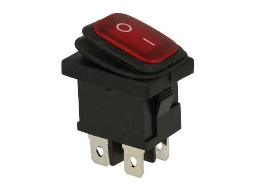 Przełącznik klawiszowy 2 pozycje 4 pin KCD1-201NW4 6A 250V on-off czerwony podświetlany IP65