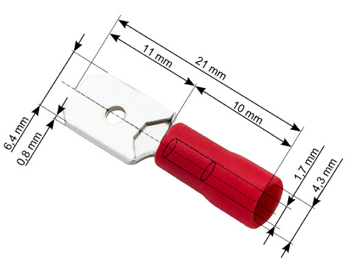 Wsuwka męska 6,3mm/0,80 czerwona izolowana do połowy 0,5-1,5m2