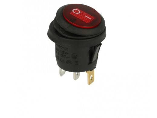 Przełącznik klawiszowy podświetlany 2 pozycje 3 pin okrągły 12V czerwony hermetyczny IP65 A-605/RV