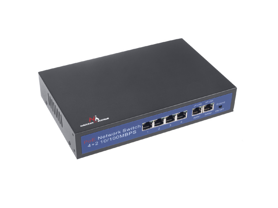 Switch PoE 6-port 10/100M do kamer IP Maclean, 60W, 4 porty PoE, IEEE 802.3af /  IEEE 802.3at, MCTV-517