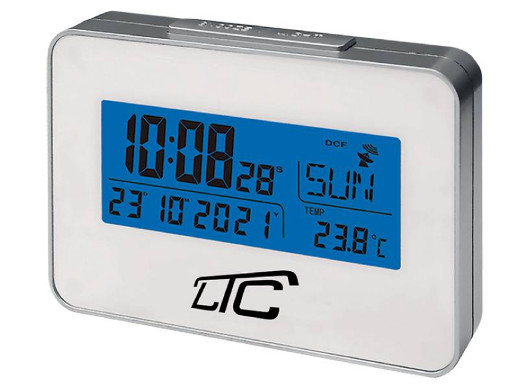 Zegar cyfrowy LXSTP05S z termometrem i budzikem sterowany radiowo srebrny LTC