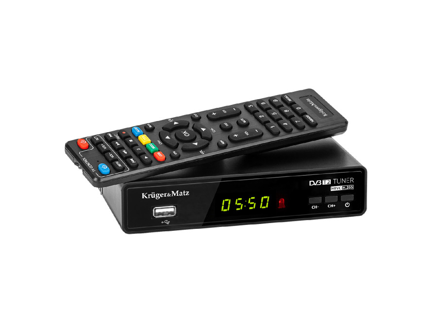 Kruger&Matz Tuner DVB-T2 H.265 HEVC Risoluzione 1920 x 1080 px KM0550D Timeshift Televideo Canali preferiti 512 MB RAM Kruger&Matz Tuner DVB-T2 H.265 HEVC Risoluzione 1920 x 1080 px KM0550D Timeshift Televideo Canali preferiti 512 MB RAM