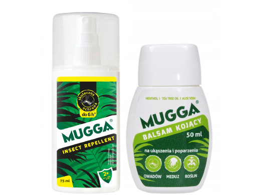 Mugga spray 9,5% 75 ml na komary kleszcze + Balsam kojący 50ml