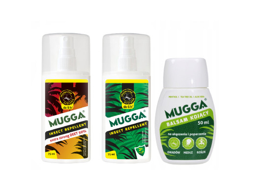 Zestaw 2x Mugga 50% + 9,5% Deet rodzinny + Balsam kojący 50ml