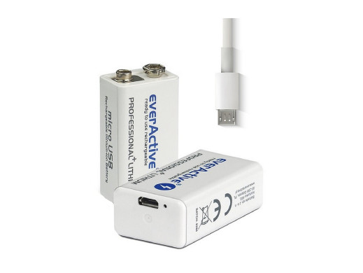 1x Akumulator R-9V 6F22 9V min. 500mAh Professional+Lithium micro USB EverActive 