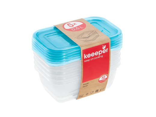 Zestaw 5 pojemników na żywność 500 ml świeży niebieski fredo fresh Keeeper