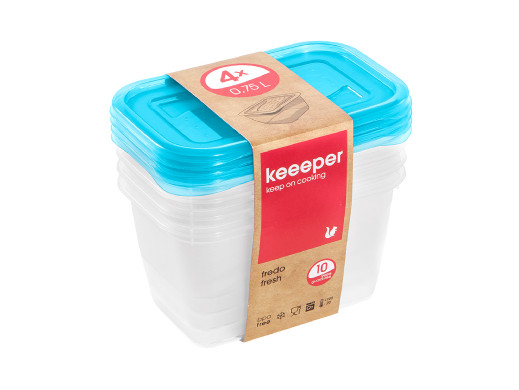 Zestaw 4 pojemników na żywność 750 ml świeży niebieski fredo fresh Keeeper