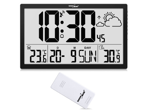 Zegar ścienny LCD bardzo duży GreenBlue, temperatura, data, GB218