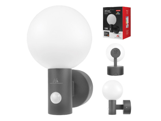 Lampa LED z czujnikiem ruchu Maclean, czujnik ruchu PIR, kolor szary, 15W, IP65, 1600lm, barwa neutralna biała (4000K) MCE515 GR