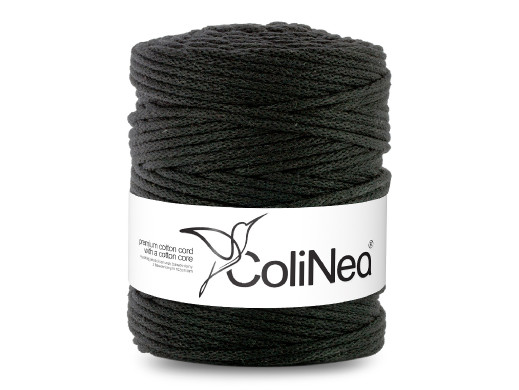 ColiNea, sznurek bawełniany z rdzeniem bawełnianym, pleciony, 5mm, 200m, czarny
