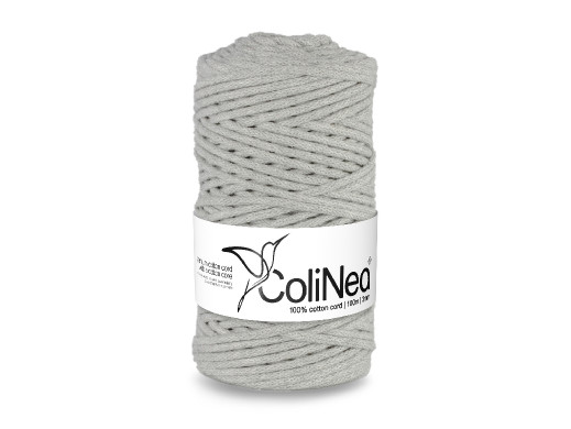 ColiNea, sznurek bawełniany z rdzeniem bawełnianym, pleciony, 3mm, 100m, jasny szary
