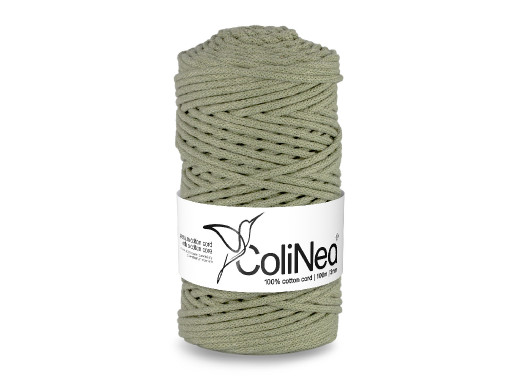 ColiNea, sznurek bawełniany z rdzeniem bawełnianym, pleciony, 3mm, 100m, oliwkowy
