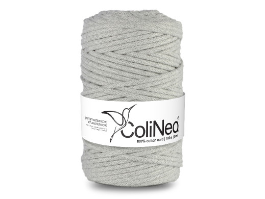 ColiNea, sznurek bawełniany z rdzeniem bawełnianym, pleciony, 5mm, 100m, jasny szary
