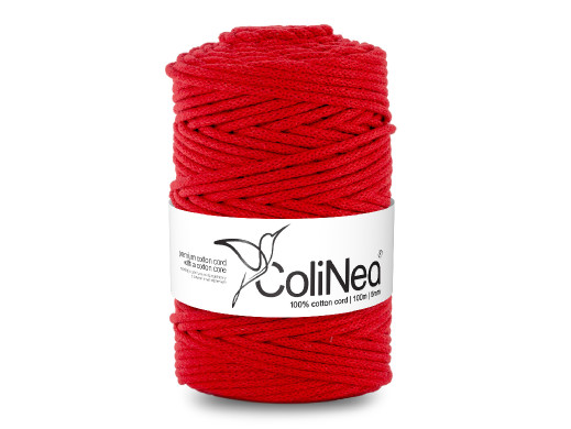 ColiNea, sznurek bawełniany z rdzeniem bawełnianym, pleciony, 5mm, 100m, czerwony
