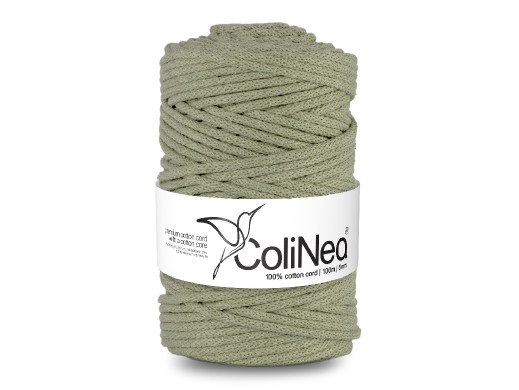ColiNea, sznurek bawełniany z rdzeniem bawełnianym, pleciony, 5mm, 100m, oliwkowy
