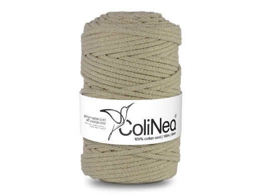 ColiNea, sznurek bawełniany z rdzeniem bawełnianym, pleciony, 5mm, 100m, jasny beżowy
