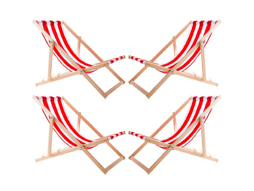 Zestaw 4 lezaków, czerwone pasy, zmontowane, woodok