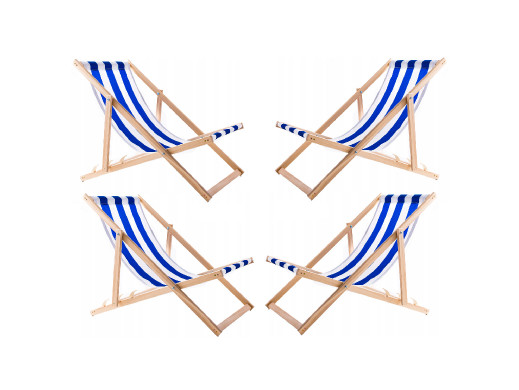 Zestaw 4 lezaków, niebieskie pasy, zmontowane, woodok